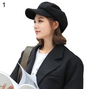 Britischer Stil Filz einfarbig breite Krempe Frauen Baskenmütze Winter Warm Peaked Cap Hut