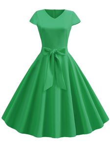 Damen Kurzarm Midi Kleid Reisen Sie Einfarbige Sommer Strand Sundress Einfache,Farbe:Grün,Größe:M