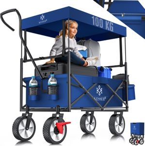 KESSER® Bollerwagen faltbar mit Dach Handwagen Transportkarre Gerätewagen | inkl. 2 Netztaschen und Einer Außentasche | klappbar | Vollgummi-Reifen | bis 100 kg Tragkraft | Mit Vorderrad-Bremse