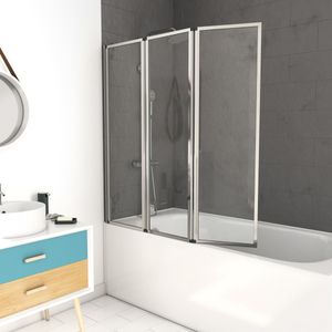 MARWell Badewannenfaltwand "Triple Chrome" 3-flg. 125 x 143 cm - Duschwand für Badewanne in chrom - Badewannenaufsatz mit klarglas - Duschabtrennung