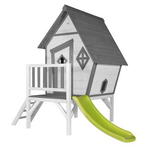 AXI Spielhaus Cabin XL in Weiß mit hellgrüner Rutsche | Stelzenhaus aus  Holz für Kinder | Kleiner Spielturm für den Garten