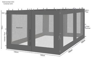 4 Seitenteile mit Moskitonetz für Rank Pavillon 3x3m Seitenwand Anthrazit RAL 7012