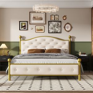 Flieks Metallbett 140x200cm Bettgestell Doppelbett Tagesbett mit Lattenrost, Jugendbett Gästebett für Kinder, Jugendliche und Erwachsene, Gold Flieks Metallbett 140x200cm Bettgestell Doppelbett Tagesbett mit Lattenrost, Jugendbett Gästebett für Kinder, Jugendliche und Erwachsene, Gold