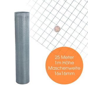 Volierendraht 4-Eck Maschendraht 1,0 x 25m 16x16 mm Gartenzaun Zaun verzinkt