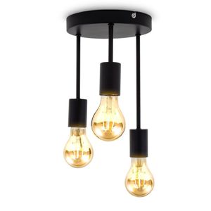 Deckenleuchte Retro Matt Schwarz Metall Deckenlampe Vintage Loft 3x E27 Spot