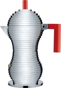 Alessi MDL02/6 R Pulcina Espressomaschine - Gußaluminium. Griff und Knopf aus PA, rot. 6 Tassen, 7.5 x 14.5 x 26 cm Alessi MDL02/6 R Pulcina Espressomaschine - Gußaluminium. Griff und Knopf aus PA, rot. 6 Tassen, 7.5 x 14.5 x 26 cm