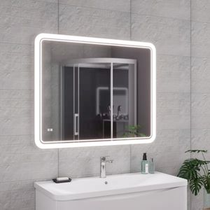 Badspiegel mit Beleuchtung Badezimmerspiegel 80x60cm Wandspiegel mit Touch-Schalter, 3 Lichtfarben dimmbar, Antibeschlag, Speicherfunktion