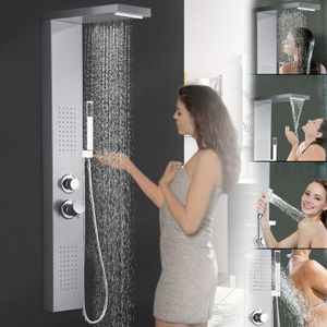 YARDIN Strieborný sprchový panel Rain Shower Shower System 304 Ručná sprcha z nehrdzavejúcej ocele, výškovo nastaviteľná sprchová tyč, 4 v 1 s termostatom Sprchový panelový systém