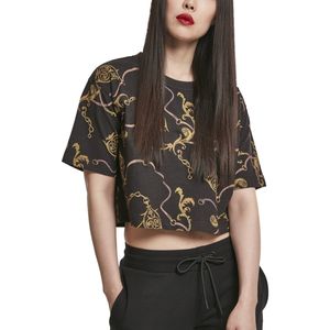 Dámské tričko Urban Classics Ladies AOP Luxury Print Short Oversized Tee luxury black - XXL