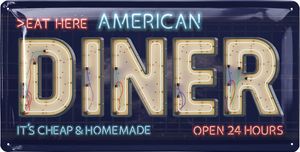 Blechschilder retro - American DINER Deko in Neon Sign Leuchtreklame Optik - Geschenkidee USA Dekoration - vintage Metallschild mit Spruch