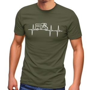 Herren T-Shirt Wohnmobil Camper Camping Herzschlag EKG Fun-Shirt lustig Moonworks® army XL