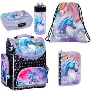 Einhorn Unicorn 5 tlg. Schulranzen Set - Tornister Federtasche Turnbeutel Brotdose