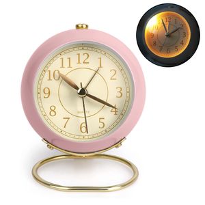 Silent Small Table Clocks, Pink Alarm Clock for Bedroom Pastel Room Office Shelf Kitchen, Cute Gold Vintage Aesthetic Decor Desk Clock, No-Ticking Battery Operated Tabletop Analog Alarm Clock,Pink