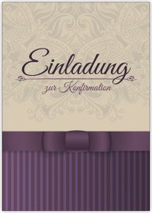 4x Klassische elegante Einladung zur Konfirmation in beige, lila