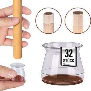 Veddelholzer 32 Stück transparente Stuhlbeinkappen in 2 Größen S und L. Stuhlbeinschoner, Filzgleiter für Stühle und Möbel. Möbelgleiter, Schutzkappen für Stuhlbeine und andere Möbel als Bodenschutz.