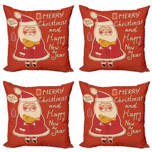 ABAKUHAUS Weihnachten Kissenbezug Set (4 Stück), Santa and Yellow Bird, Moderner Doppelseitiger Digitaldruck, 50 cm x 50 cm, Ivory orange