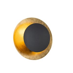 QAZQA - Art Deco Art-Deco-Wandleuchte schwarz mit Gold I Messing - Emilienne I Wohnzimmer I Schlafzimmer - Stahl Rund - LED geeignet E27