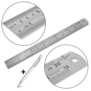 STAHLWERK Hochwertiges Edelstahl-Lineal 300 mm & Reißnadel 145 mm