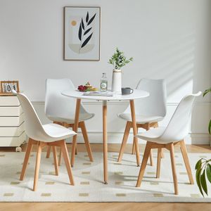 HJ_WeDoo Jídelní set Jídelní set Rohová lavice Kuchyňský stůl, snadná montáž, 4 židle (bílé) s jídelním stolem kulatým (bílým) 80x80x70cm HJ_WeDoo Jídelní set Jídelní set Rohová lavice Kuchyňský stůl, snadná montáž, 4 židle (bílé) s jídelním stolem kulatým (bílým) 80x80x70cm