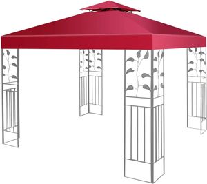 Náhradní střecha pavilonu 3x3m, střecha pavilonu vodotěsná s komínovým průduchem, střešní kryt pro zahradu, kryt pavilonu (dvojitá střecha, vínově červená)