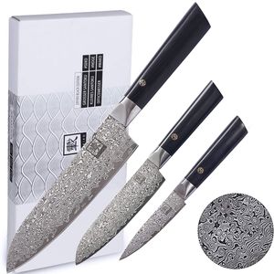Zayiko Black Edition 3er Messerset I 9-18cm Klingen I dunkler Damast I Pakkaholz