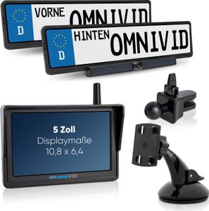 omniVID® Solar 5-Duo für vorn und hinten mit 2 Kameras, Premium Rückfahrkamera-System, kabellos mit 5 Zoll Monitor