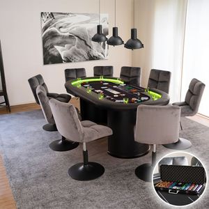 HOME DELUXE - Pokertisch inkl. Pokerkoffer LAS VEGAS - mit LED Beleuchtung und Getränkehalter, für bis zu 9 Personen, Maße: 215 x 106 x 78 cm, inklusive Chiptray I Spieltisch Poker Tisch