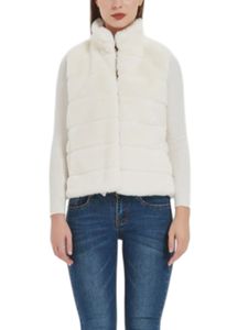 Damen Westen Mantel Lose Pelzige Gilet Outwear Bequeme Reißverschluss Jackeweste Weiß,Größe Größe EU XL