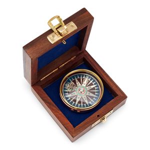 NKlaus 5 cm Kompass Windroseblatt Messing - Kupfer in der Holzbox 8 x 8 x 3,5cm Geschenk 11675