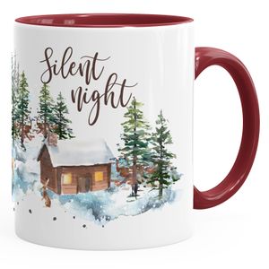 Tasse Weihnachten Winter Schnee Silent Night Christmas Weihnachts-Tase Kaffeetasse Teetasse Keramiktasse Autiga® bordeauxrot unisize