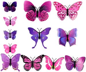 36 Stück 3D Schmetterlinge Deko Schmetterling Wanddeko Butterfly Wandsticker 3D Wandtatoo Schmetterlinge Balkon Deko (Rosa-Lila)