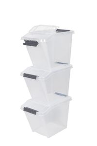 Kreher-Set aus 3 stapelbaren Lagerboxen | Aufbewahrungsbox | Sortierboxmit mit Nutzvolumen ca. 58 Liter pro Box. Maße ca. 40 x 65 x 44 cm