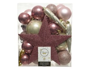 Weihnachtskugeln mit Christbaumstern Kunststoff perle / rosa, 33er Set
