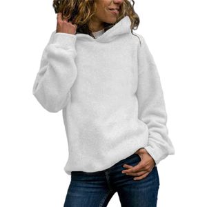 Damen Kapuzenpullover Pullover Hoodie Sweatshirt Warm Langarm Oberteile Winter Einfarbig Weiß,Größe:EU S