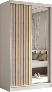 BEAUTYSOFA Schrank mit Lamellen HELIX 120cm - Kleiderschrank im modernes Stil Garderobe mit Schwebetüren & Spiegel (Weiß+ Artisan)