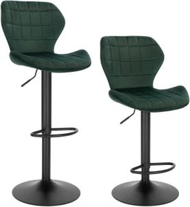 WOLTU Barová stolička Sada 2 výškovo nastaviteľných stoličiek 60-82 cm 360° otočná stolička Opierka na nohy Velvet Kovová barová stolička Stolička na státie Tmavo zelená