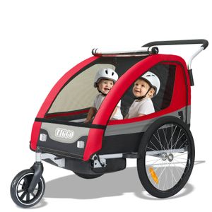 TIGGO® 2in1 Fahrradanhänger 5-Punkt Sicherheitsgurt Jogger Kinderanhänger Joggerfunktion Kinderfahrradanhänger für 1 bis 2 Kinder 360° Drehbar