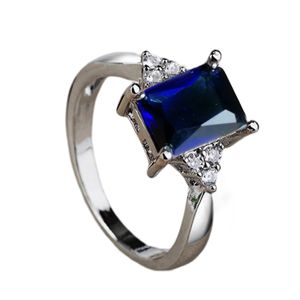 Modischer Ring, quadratisch, mit Strasssteinen, glänzend, langlebig, hypoallergen, plattiert, Dekoration, verschleißfest, Regenbogen-Faux-Topas, Versprechensringe für Hochzeit-Blau,US 9