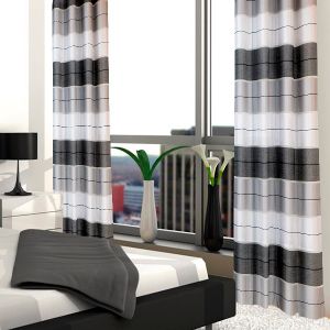 Fasttrade 2er Vorhänge mit dicken Streifen HxB 145x250 cm, Ösen, Set Wohnzimmer moderne und klassische Inneneinrichtung, weiß-grau-schwarz