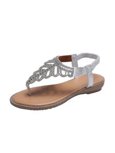 Damen Sommer Sandalen Bequeme Und Gesunde Flache Schuhe Atmungsaktiv,Farbe:Silber,Größe:39