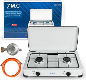 ZMC Gaskocher Campingkocher 2-flammig inkl. Schlauch und Regler 2,2 kW 50 mBar Tragbarer Outdoor Gasherd Kochfeld Herd Tischkocher ohne Gaskartusche