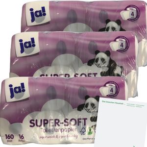 Ja Super Soft Toilettenpapier 4 Lagig extra stark und super flauschig (3 Packungen 48 Rollen a 160 B
