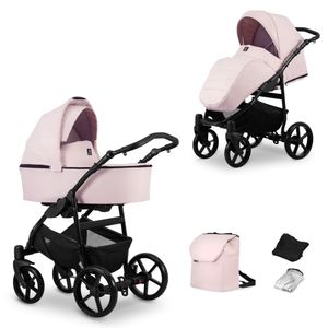 Kinderwagen MATA Sportwagen Babywagen Babyschale Komplettset Kinder Wagen Set 2 in 1 (rosa, Rahmenfarbe: Schwarz)