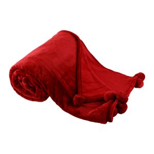 KONDELA Plyšová deka s brmbolcami Luang 150x200 cm - bordová