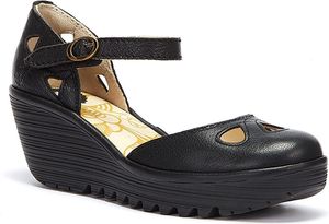 Fly London Yuna Womens Leder Keilsandalen - (Schwarz)