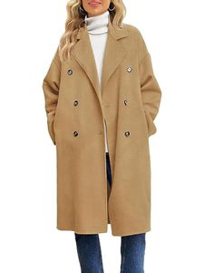 Damen Trenchcoats Doppeltreihige Jacke Casual Übergangsmantel Knopfleiste Winter Mantel Khaki,Größe 2XL