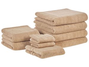 BELIANI Handtuch-Set mit Badematte Sandbeige Frottee Baumwolle 9-teilig Modern Saugfähig Schnelltrocknend Ringgesponnen für Badezimmer