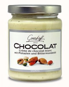 Schoko-Creme CHOCOLAT mit weißer Schokolade, Pistazien & Mandelöl von Grashoff, 235g