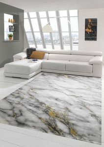Teppich Wohnzimmer Teppich Marmor Optik in creme grau gold Größe - 80x150 cm