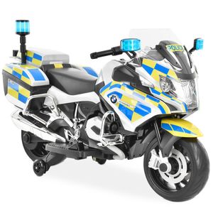 HECHT Kinder Motorrad | BMW R1200RT Polizei | bis 6km/h | 35W | mit Stützräder | Koffer | Radio | Blaulicht | Sirene